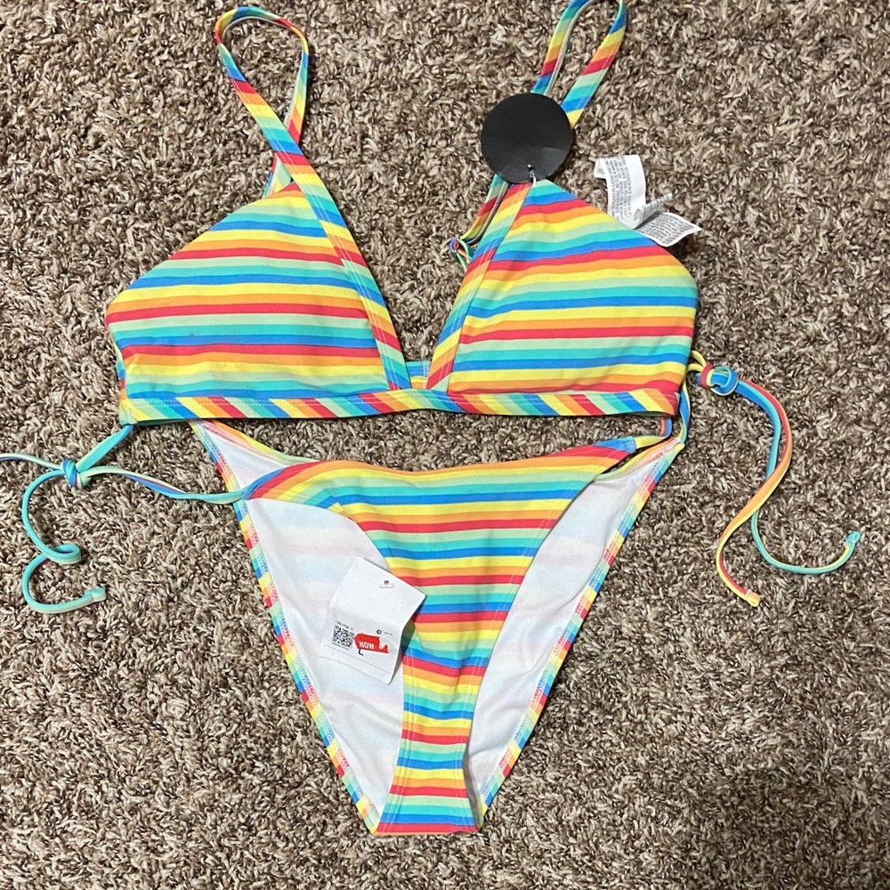 NWT Forever 21 is Rainbow Stripe Two-Piece Swim Set - Multicolor
